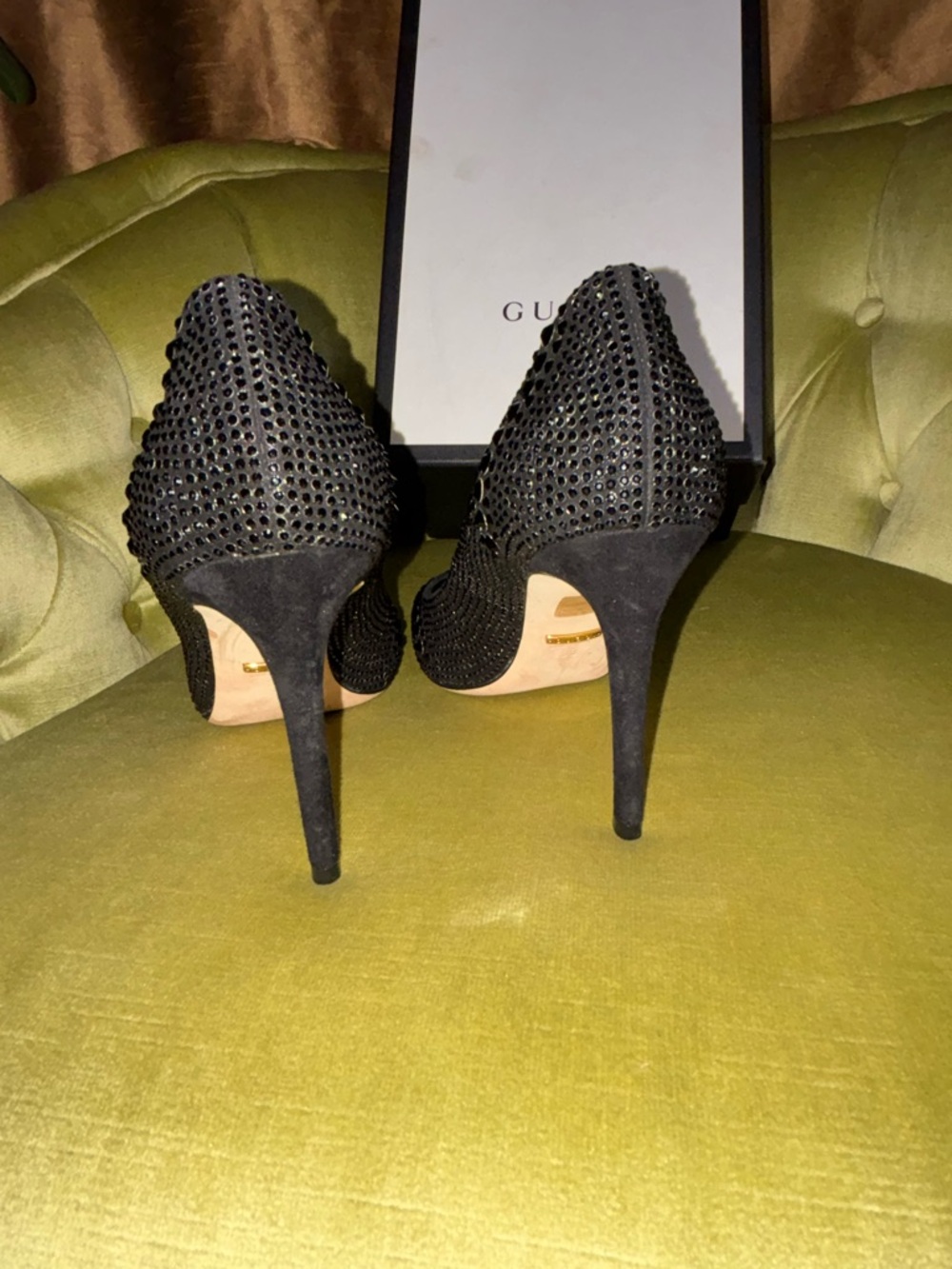 Gucci Studs Pumps 38 Ladies' Black 338727 Rhinestone - Picture 6 of 12